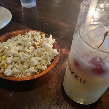 Mad For Chicken - complimentary popcorn with curry seasoning and pina colada mocktail - Korean Near Me - Forest Hills, New York Mad For Chicken - complimentary popcorn with curry seasoning and pina colada mocktail - Korean Near Me - Forest Hills, New York