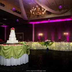 Aberdeen Manor Ballroom - Pink uplights contrast with lime green linens for this amazing night!