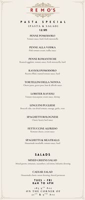 Menu photo 1 Remo’s New York, NY Menu photo 1 Remo’s New York, NY