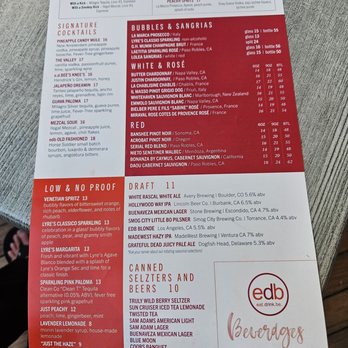 E.D.B - Menu - New American Near Me - Burbank, California