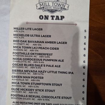 Mill Town Social House - On tap menu - Wine Bars Near Me - Valdese, North Carolina Mill Town Social House - On tap menu - Wine Bars Near Me - Valdese, North Carolina