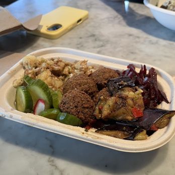 Brassica - Hummus plate with falafel, pickles and veggies - Mediterranean Near Me - Upper Arlington, Ohio