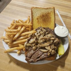 Tasos' Steak House - Ribeye sandwich on Texas toast with fries - perfection