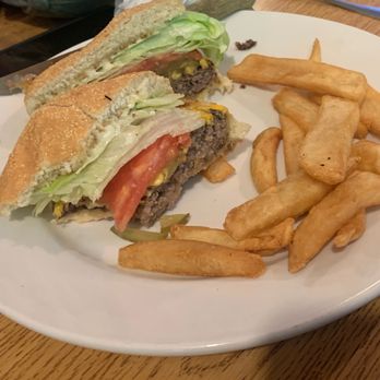 Steer'n Stein - Hubby's cheeseburger with fries. - Steakhouses Near Me - Moreno Valley, California