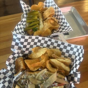 JoJo's Grill-A-Dog Visalia - Chicago dog with pickled Serrano peppers (top) and Philly Cheese Steak Dog (bottom) - Hot Dogs Near Me - Visalia, California JoJo's Grill-A-Dog Visalia - Chicago dog with pickled Serrano peppers (top) and Philly Cheese Steak Dog (bottom) - Hot Dogs Near Me - Visalia, California