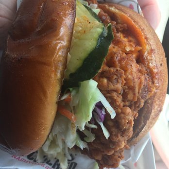 Monroe's Hot Chicken - Medium Hot Sandwich with pickles and slaw - Chicken Shop Near Me - Phoenix, Arizona Monroe's Hot Chicken - Medium Hot Sandwich with pickles and slaw - Chicken Shop Near Me - Phoenix, Arizona