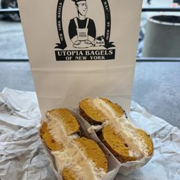 Egg everything bagel with cream cheese Egg everything bagel with cream cheese