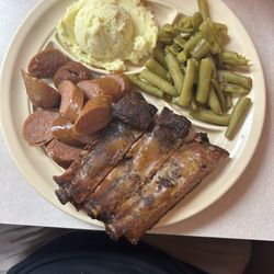 Two 2 Meat Dinner with sausage and ribs.