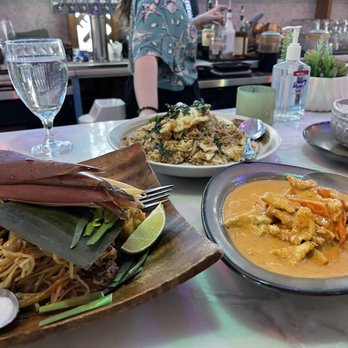 Fern Thai on Main - Pad Thai Boran, Thai Basil Fried Rice with fried egg, and panang chicken - Thai Near Me - Bellevue, Washington Fern Thai on Main - Pad Thai Boran, Thai Basil Fried Rice with fried egg, and panang chicken - Thai Near Me - Bellevue, Washington