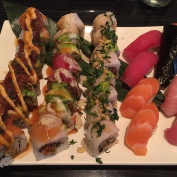 Top Sushi - From left to right, Fami-Le Roll, Push Roll, Yummy Roll, Tuna Nigiri, Salmon Nighi, Philadelphia Hand Roll, Yellow Tail Nigiri. Excellent! - Sushi Bars Near Me - Houston, Texas Top Sushi - From left to right, Fami-Le Roll, Push Roll, Yummy Roll, Tuna Nigiri, Salmon Nighi, Philadelphia Hand Roll, Yellow Tail Nigiri. Excellent! - Sushi Bars Near Me - Houston, Texas