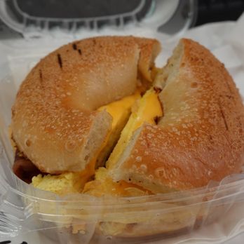 Flakowitz Bagel Inn - Bacon egg and cheese on a plain bagel - Bagels Near Me - Boca Raton, Florida
