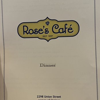 Rose's Cafe - Front of dinner menu from Rose's cafe - Italian Near Me - San Francisco, California Rose's Cafe - Front of dinner menu from Rose's cafe - Italian Near Me - San Francisco, California