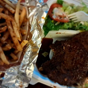 H & T Burgers - Teri burger steak plate all salad, side teri fries - Burgers Near Me - Kaneohe, Hawaii