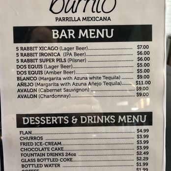 Burrito Parrilla Mexicana - Algonquin - Bar and dessert menu - Mexican Near Me - Algonquin, Illinois Burrito Parrilla Mexicana - Algonquin - Bar and dessert menu - Mexican Near Me - Algonquin, Illinois