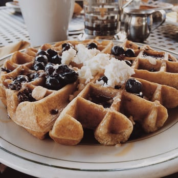 Milktooth - Belgian waffle with coca nibs & ricotta. - Breakfast & Brunch Near Me - Indianapolis, Indiana