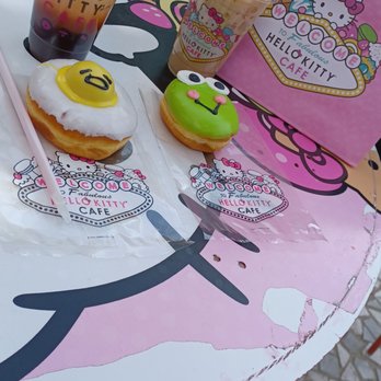 Hello Kitty Cafe - Thai iced tea, hazelnut iced coffee. Gudetama donut Kerropi creme filled. - Desserts Near Me - Las Vegas, Nevada