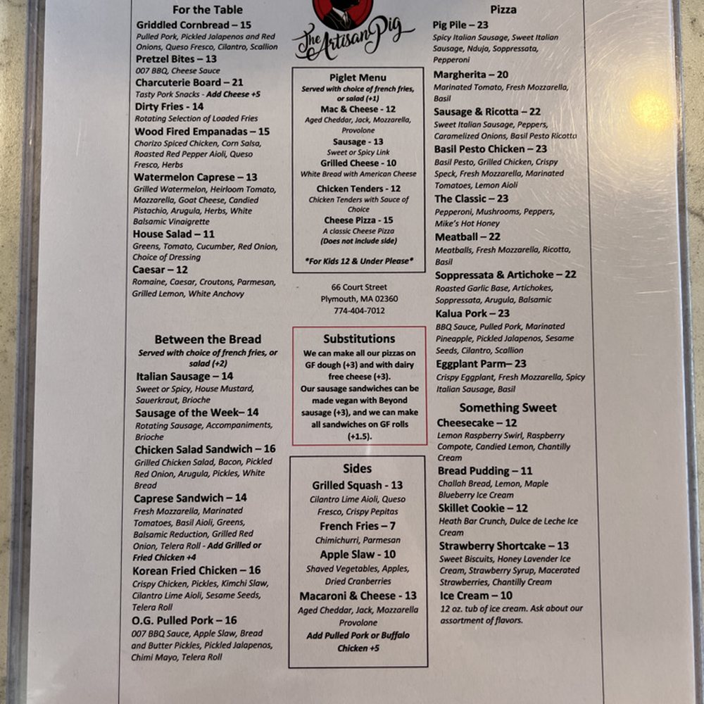 The Artisan Pig - Menu - Pizza Near Me - Plymouth, Massachusetts The Artisan Pig - Menu - Pizza Near Me - Plymouth, Massachusetts