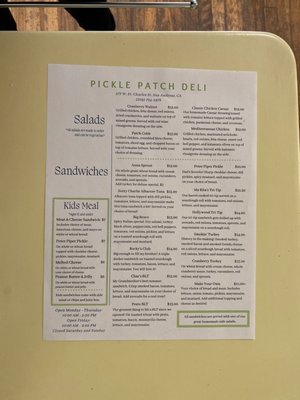 Menu photo 3 Pickle Patch Deli San Andreas, CA