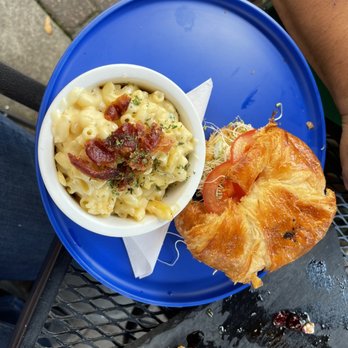 Blue Moon Cafe - a bowl of macaroni and cheese with a croissant sandwich - American Near Me - Fayetteville, North Carolina