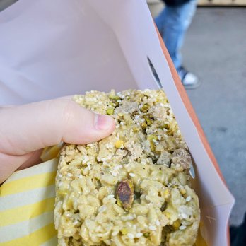 Hani's Bakery - Pistachio Halva Rice Krispie Treat (or Crispy Treat as per menu.) $7.50. Large and tasty. Very lightly sweet - Bakeries Near Me - New York, New York Hani's Bakery - Pistachio Halva Rice Krispie Treat (or Crispy Treat as per menu.) $7.50. Large and tasty. Very lightly sweet - Bakeries Near Me - New York, New York