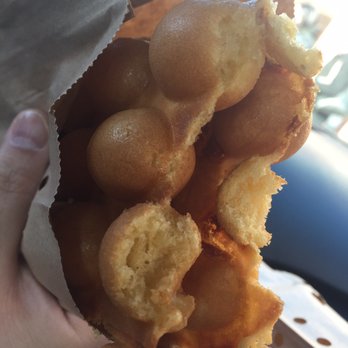 Eggette Hut - each bubble is full of durian! the owner said they blend durian pieces in order to inject the fruit into each piece! - Desserts Near Me - Markham, Ontario