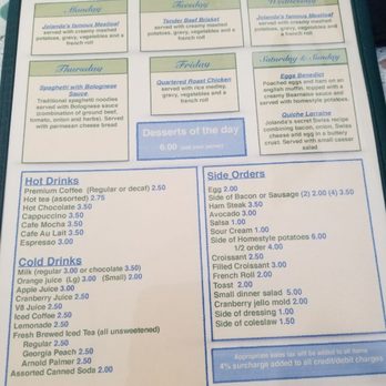Jolanda's Cafe and Catering - Menu back cover: daily specials - Breakfast & Brunch Near Me - Lake Forest, California