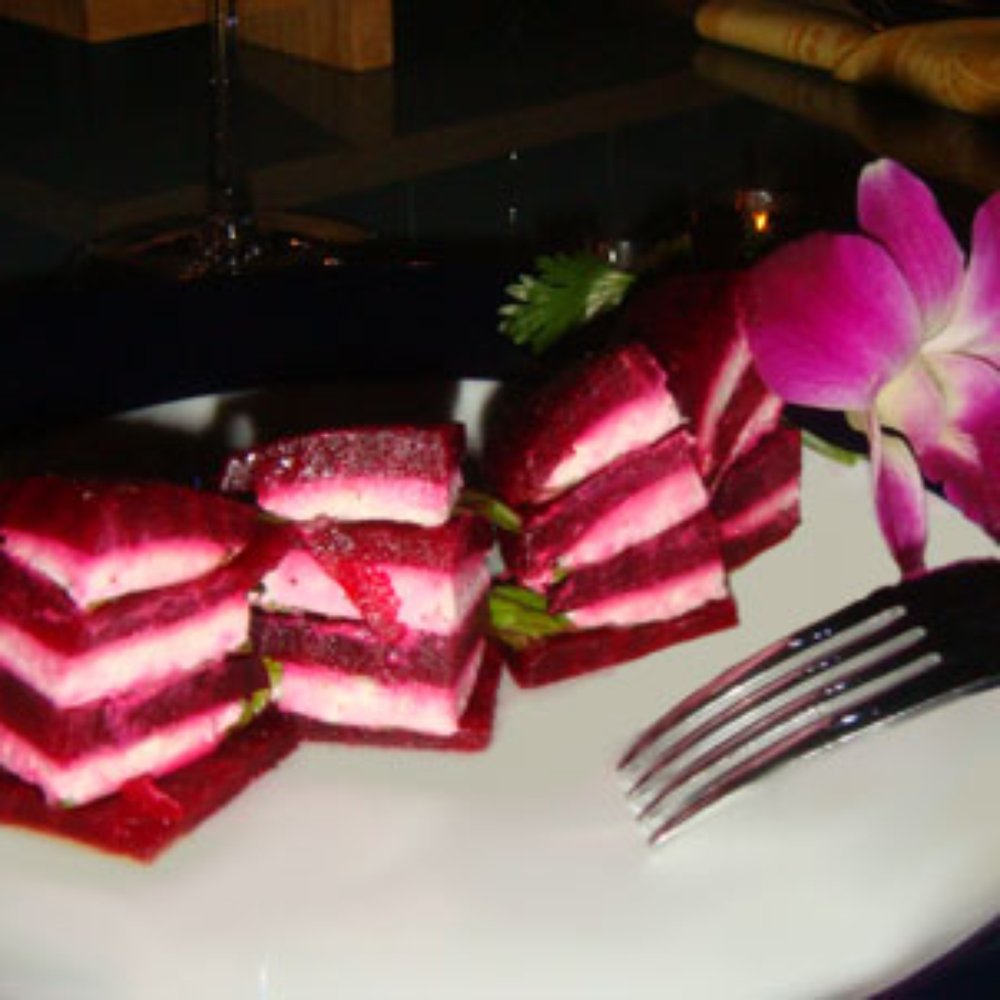 Fusion Flair - Napoleon of Organic Red Beets - Caterers Near Me Fusion Flair - Napoleon of Organic Red Beets - Caterers Near Me
