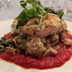 Prep Personal Chef Service - Feta and herb panko crusted salmon, garlic lemon butter beans and artichokes, smoked pomodoro, pistachio gremolata - January 2023