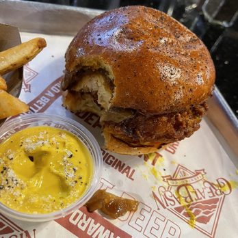 Great Basin Brewing Co. - Minden - Nashville Hot Chicken sandwich with mustard for my fries - Pizza Near Me - Minden, Nevada Great Basin Brewing Co. - Minden - Nashville Hot Chicken sandwich with mustard for my fries - Pizza Near Me - Minden, Nevada