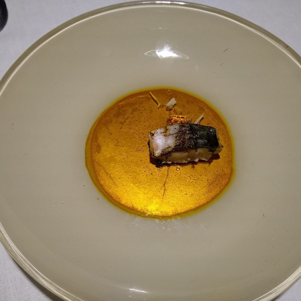 Manairó - Tasting menu dish #7 - mackerel before soup is poured on it - Mediterranean Near Me - Barcelona, B