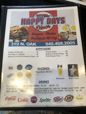 Menu photo 2 Happy Days Diner Mineral Wells, TX Menu photo 2 Happy Days Diner Mineral Wells, TX