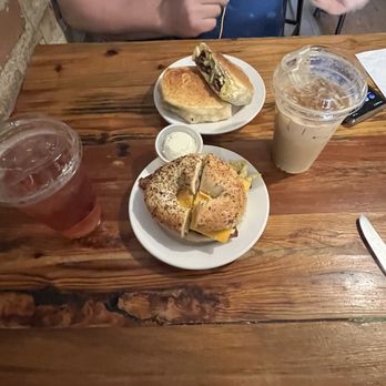 The Buzz Cafe - Bacon& egg bagel with iced tea and Cali Baja Wrap with an iced coffee (special of the day) - Coffee & Tea Near Me - Kenosha, Wisconsin