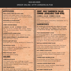 West 94th St Pub - New menu as of 8/12/22