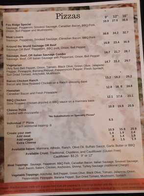 Menu photo 7 Fox Ridge Pizza Bar and Grill Memphis, TN