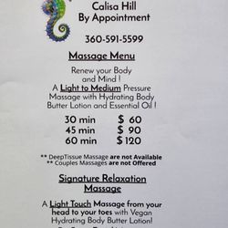 Ocean Shores  Skincare - Massage Menu Pricing