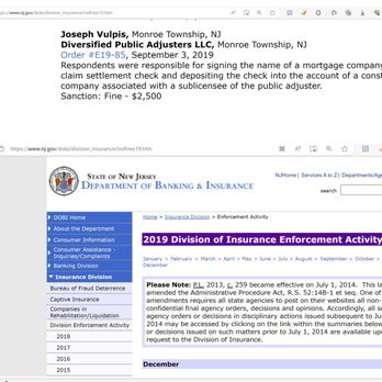 Diversified Public Adjusters - DPA fined by the State of NJ Division of Insurance Enforcement - Public Adjusters Near Me - Freehold, New Jersey Diversified Public Adjusters - DPA fined by the State of NJ Division of Insurance Enforcement - Public Adjusters Near Me - Freehold, New Jersey