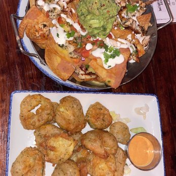 Elm Street Taproom - Nachos and fried pickles - both really good! - American Near Me - Somerville, Massachusetts