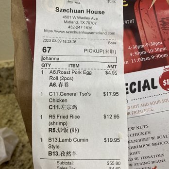Szechuan House - Receipt - Szechuan Near Me - Midland, Texas Szechuan House - Receipt - Szechuan Near Me - Midland, Texas