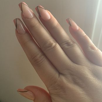 Lilly Nail Spa - Point nails with black stripes and nude tones. - Nail Salons Near Me - Redondo Beach, California Lilly Nail Spa - Point nails with black stripes and nude tones. - Nail Salons Near Me - Redondo Beach, California