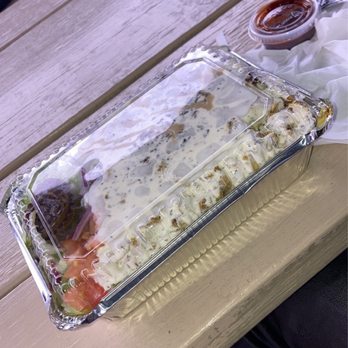 Halal taza - Looks smooshed because it's FULL! - Mediterranean Near Me - Austin, Texas