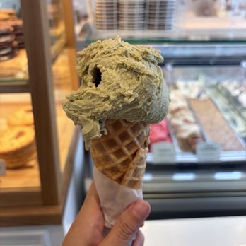 Bacio Di Latte - Pistachio Gelato in Waffle Cone - Gelato Near Me - La Jolla, California Bacio Di Latte - Pistachio Gelato in Waffle Cone - Gelato Near Me - La Jolla, California