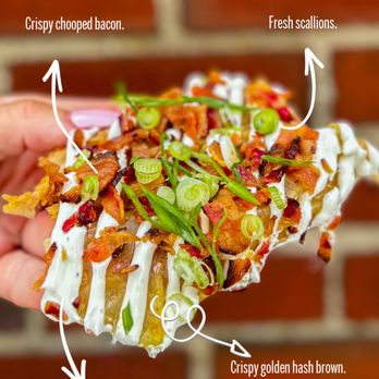 Mike & Patty's Breakfast | Bow Market - Loaded Hashbrown: a hearty and flavorful addition to your breakfast. Available at our Bow Market location. Come try it your self. - Breakfast & Brunch Near Me - Somerville, Massachusetts