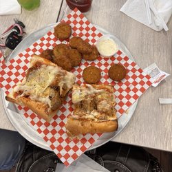 Meatball sub and fried zucchini