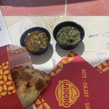 Gaucho Cafe - Spinach and cheese empanada Chimichurri Classico Chimichurri habanero - Cafes Near Me - Long Beach, California Gaucho Cafe - Spinach and cheese empanada Chimichurri Classico Chimichurri habanero - Cafes Near Me - Long Beach, California