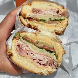 Lou's Cafe - The LLB Special (Roast beef, turkey, ham, Swiss and provolone) on Dutch Crunch roll.