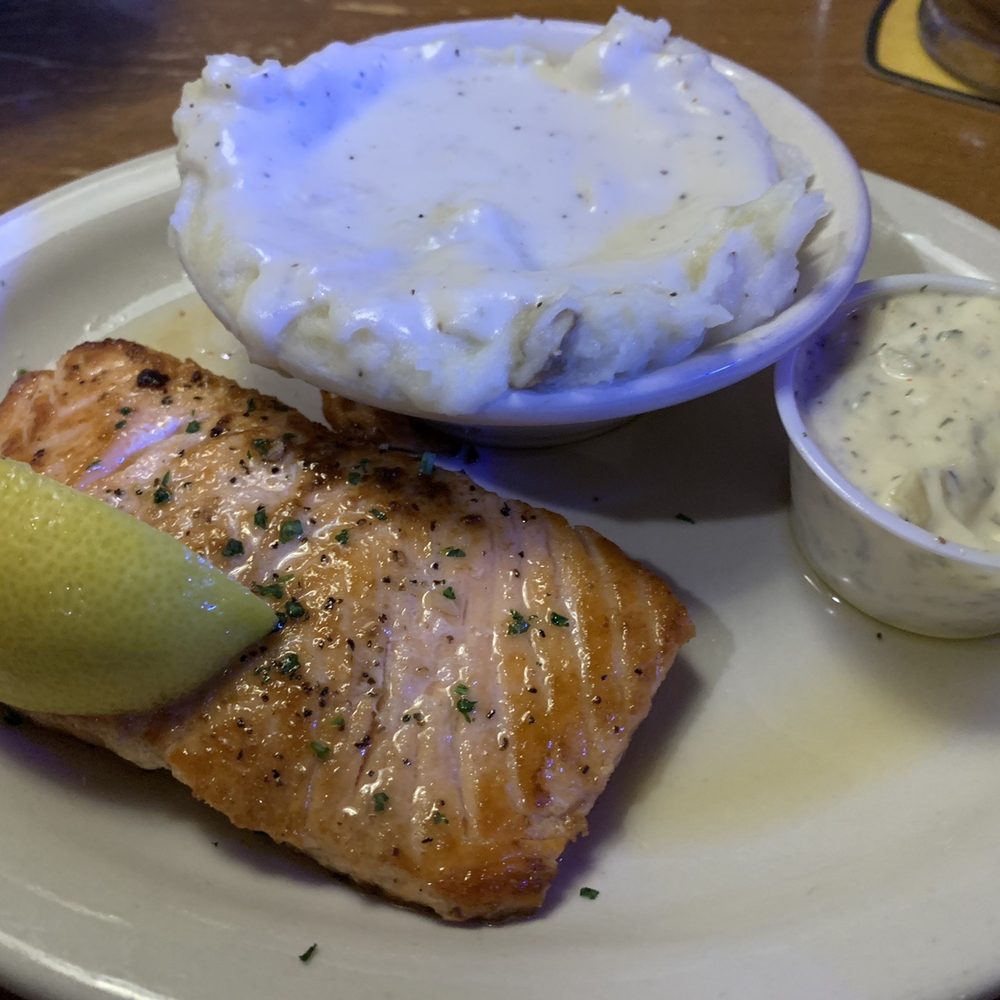 Texas Roadhouse - Salmon with white gravy and mashed potatoes - Steakhouses Near Me - Orem, Utah Texas Roadhouse - Salmon with white gravy and mashed potatoes - Steakhouses Near Me - Orem, Utah