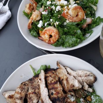 Oak + Almond - Kale and Farro salad with shrimp & Beet and Blood Orange salad with chicken - New American Near Me - Norwalk, Connecticut Oak + Almond - Kale and Farro salad with shrimp & Beet and Blood Orange salad with chicken - New American Near Me - Norwalk, Connecticut