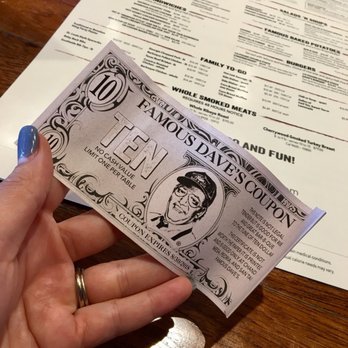 Famous Dave's Bar-B-Que - Hubby received a $10 coupon when we visited on Fathers Day - decided to use it today! - Barbeque Near Me - Mesa, Arizona