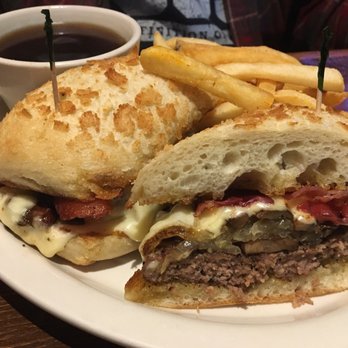 Buzz Inn Steakhouse - Super Swiss dip with bacon and mushrooms - Sports Bars Near Me - Granite Falls, Washington Buzz Inn Steakhouse - Super Swiss dip with bacon and mushrooms - Sports Bars Near Me - Granite Falls, Washington