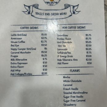 Trail's End Coffee and Cafe - Menu - Juice Bars & Smoothies Near Me - Greenville, Missouri